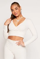 Womens Almost Famous Lace Trim Faux Wrap Crop Top,