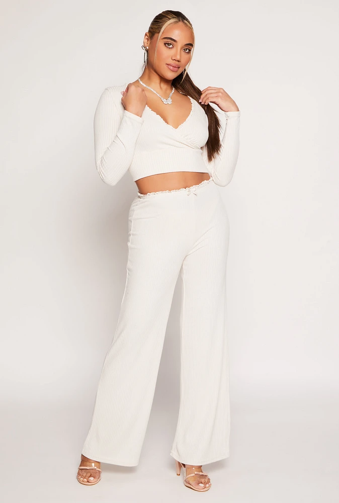 Womens Almost Famous Lace Trim Wide Leg Pants,