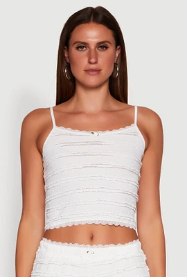 Womens Madden Girl Textured Knit Lace Detail Cropped Cami, White, Size L