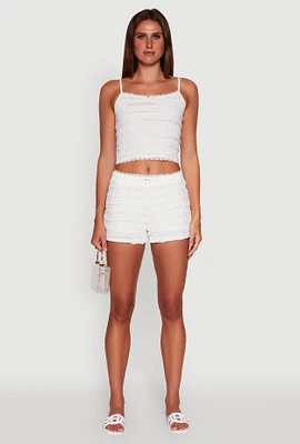 Womens Madden Girl Textured Knit Lace Detail Shorts, White, Size M