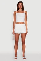 Womens Madden Girl Textured Knit Lace Detail Shorts, White, Size M