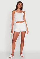Womens Madden Girl Textured Knit Lace Detail Shorts, White, Size M