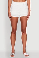 Womens Madden Girl Textured Knit Lace Detail Shorts, White, Size M