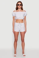 Womens Madden Girl Striped Cold Shoulder Puff Sleeve Top, Blue, Size M