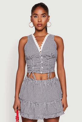 Womens Almost Famous Gingham Button Front Crop Top, Multi, Size S