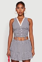 Womens Almost Famous Gingham Button Front Crop Top, Multi, Size S