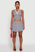 Womens Almost Famous Gingham Button Front Crop Top, Multi, Size S