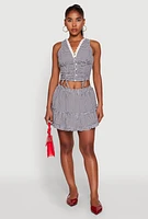 Womens Almost Famous Gingham Button Front Crop Top, Multi, Size S