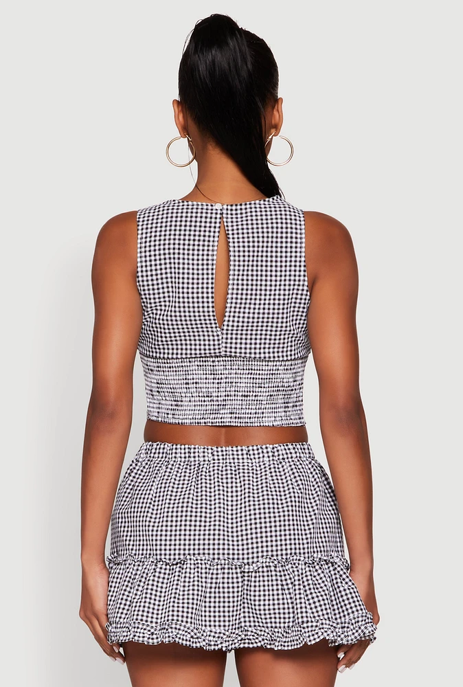 Womens Almost Famous Gingham Button Front Crop Top,
