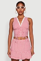 Womens Almost Famous Gingham Button Front Crop Top, Red, Size M