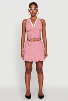 Womens Almost Famous Gingham Button Front Crop Top, Red, Size M