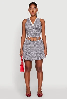 Womens Almost Famous Gingham Ruffled Mini Skirt, Black, Size M