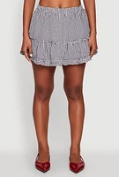 Womens Almost Famous Gingham Ruffled Mini Skirt, Black, Size L