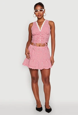 Womens Almost Famous Gingham Ruffled Mini Skirt, Red, Size XL