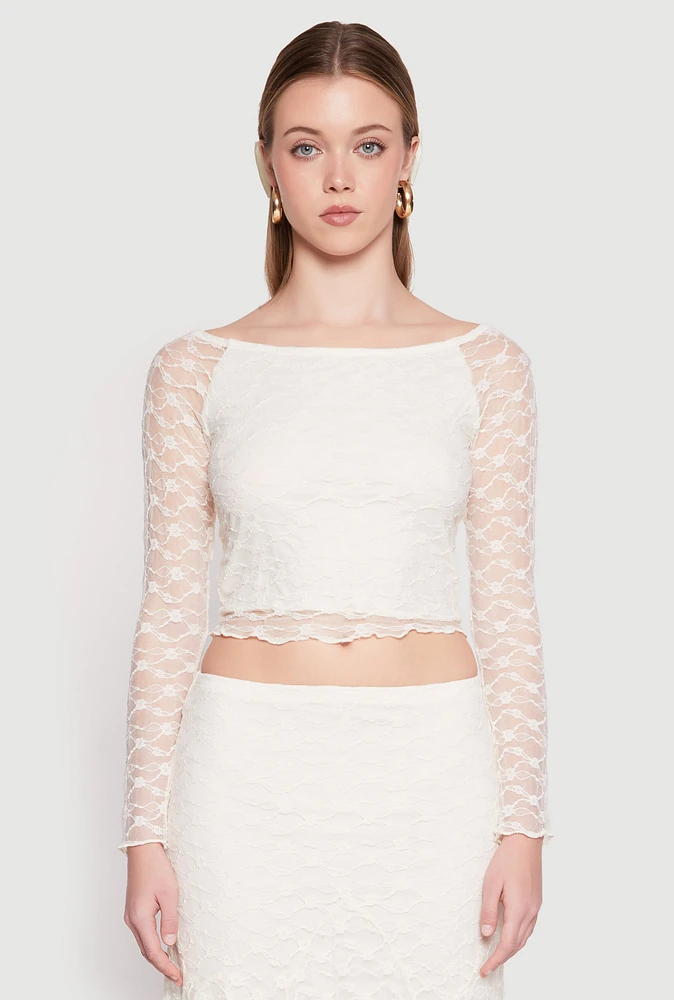 Womens Almost Famous Floral Lace Crop Top, White, Size S