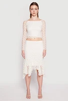 Womens Almost Famous Floral Lace Crop Top, White, Size M
