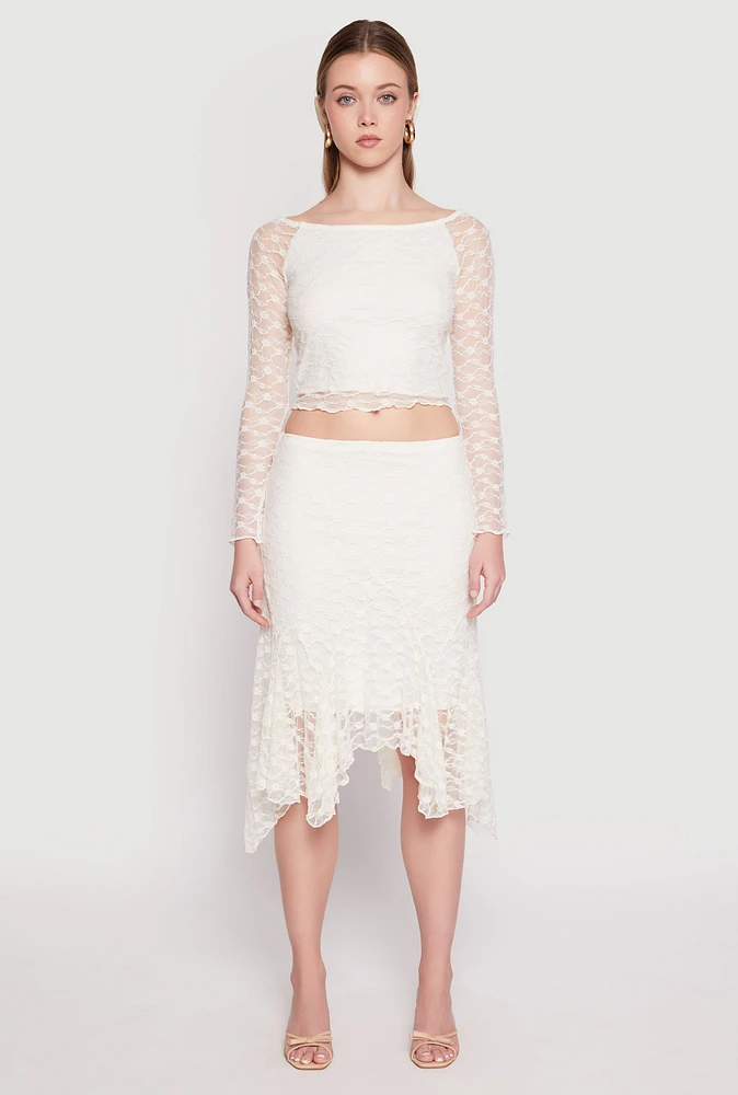 Womens Almost Famous Lined Floral Lace Skirt, White, Size L