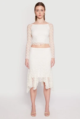 Womens Almost Famous Lined Floral Lace Skirt, White,