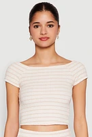 Womens Almost Famous Textured Knit Striped Top, Beige, Size L