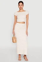 Womens Almost Famous Textured Knit Striped Top, Beige, Size L