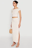 Womens Almost Famous Textured Knit Striped Top, Beige, Size L