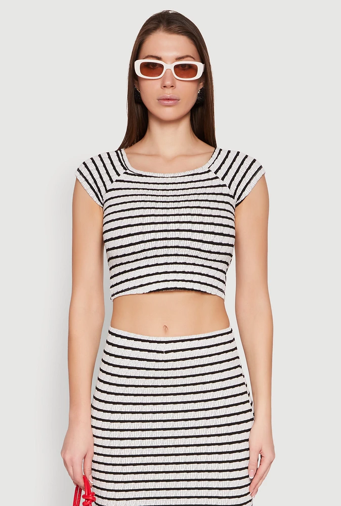 Womens Almost Famous Textured Knit Striped Top, Multi, Size L