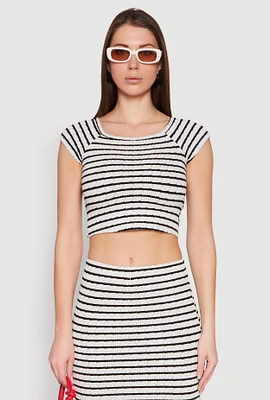 Womens Almost Famous Textured Knit Striped Top, Multi, Size L