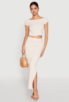Womens Almost Famous Striped Side Slit Skirt, Khaki, Size M