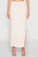 Womens Almost Famous Striped Side Slit Skirt, Khaki, Size M