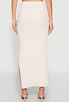 Womens Almost Famous Striped Side Slit Skirt, Khaki, Size M