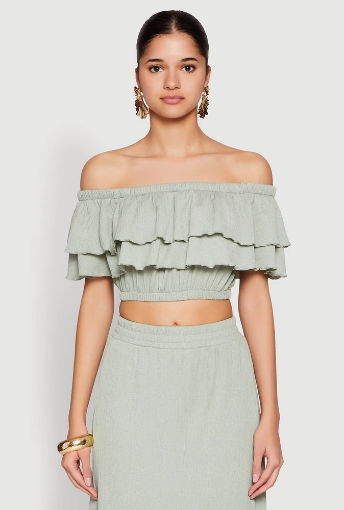 Womens Tiered Off the Shoulder Crop Top,