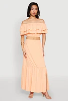 Womens Tiered Off the Shoulder Crop Top, Orange, Size L