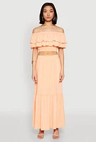 Womens Tiered Off the Shoulder Crop Top, Orange, Size L