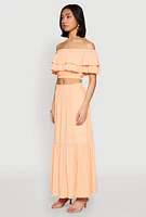 Womens Tiered Off the Shoulder Crop Top, Orange, Size L