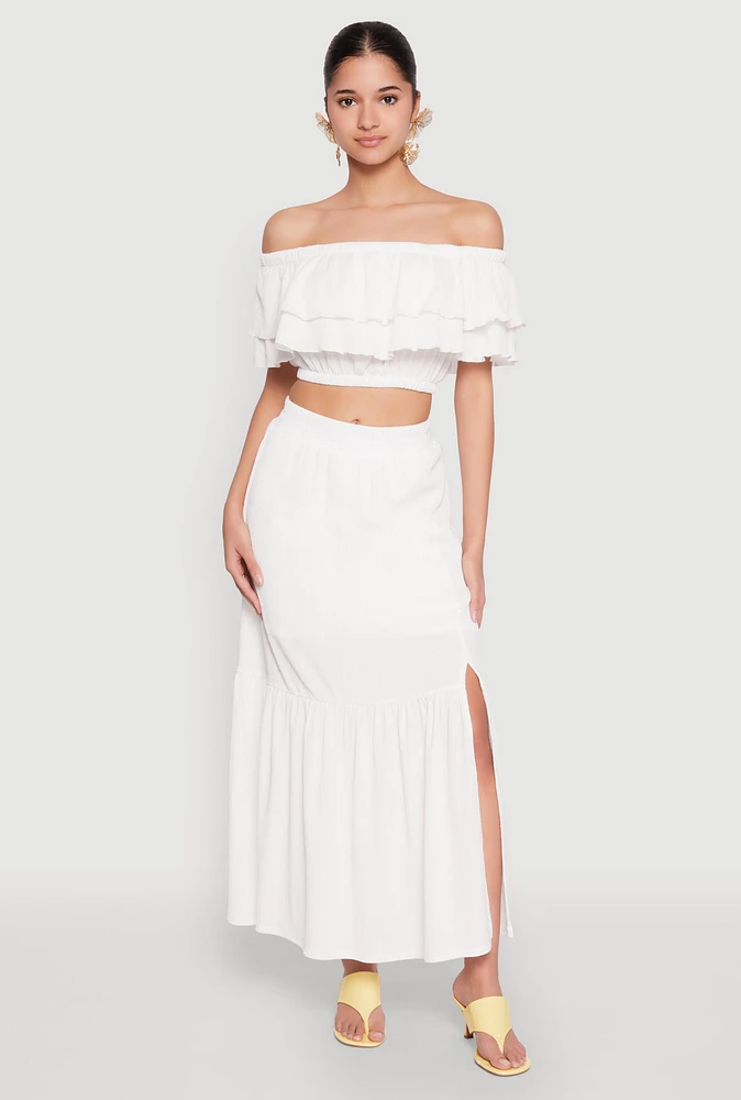 Womens Almost Famous Slit Front Tiered Skirt, White,