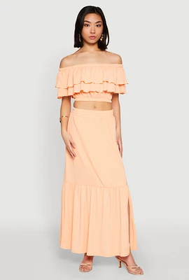 Womens Almost Famous Slit Front Tiered Skirt, Orange, Size S