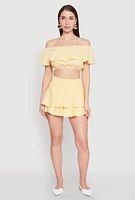 Womens Almost Famous Ruffle Overlay Off the Shoulder Crop Top, Yellow, Size S