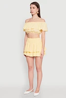 Womens Almost Famous Ruffle Overlay Off the Shoulder Crop Top, Yellow, Size S