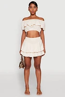 Womens Almost Famous Ruffle Overlay Off the Shoulder Crop Top,
