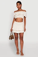 Womens Almost Famous Ruffle Overlay Off the Shoulder Crop Top,