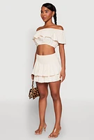 Womens Almost Famous Ruffle Overlay Off the Shoulder Crop Top,