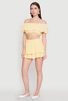 Womens Almost Famous Smocked Waist Tiered Mini Skirt, Yellow, Size S