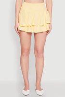 Womens Almost Famous Smocked Waist Tiered Mini Skirt, Yellow, Size S