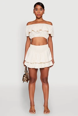 Womens Almost Famous Smocked Waist Tiered Mini Skirt,