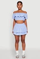 Womens Almost Famous Smocked Waist Tiered Mini Skirt, Blue, Size XL