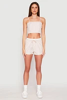 Womens Almost Famous Pinstripe Poplin Smocked Back Cami, Beige, Size S