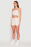 Womens Almost Famous Pinstripe Poplin Smocked Back Cami, Beige, Size S