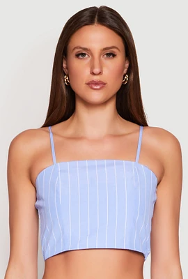Womens Almost Famous Pinstripe Poplin Smocked Back Cami, Blue, Size S
