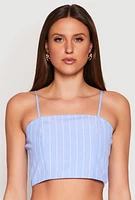 Womens Almost Famous Pinstripe Poplin Smocked Back Cami, Blue, Size S