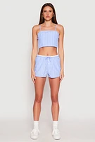 Womens Almost Famous Pinstripe Poplin Smocked Back Cami, Blue, Size S